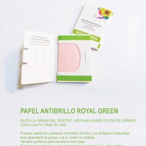 Papel Anti Brillo Royal Green – Dermal | Papel absorbente para control de grasa y brillo